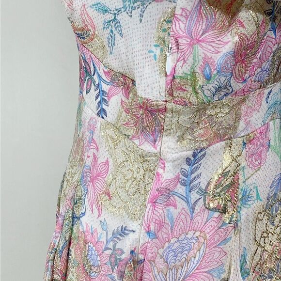 HEMANT & NANDITA Metallic Floral Puff-Sleeve Minidress size L - Picture 9 of 12